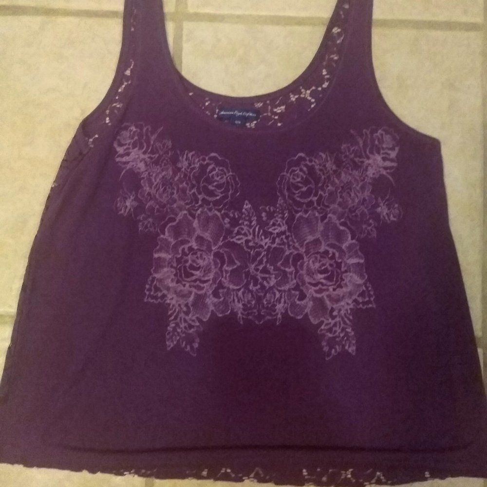American Eagle butterfly lace tank dark purple MD